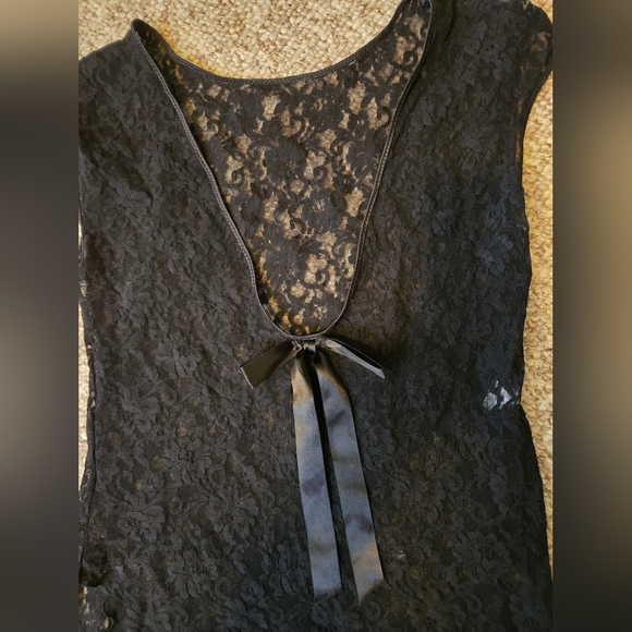 Sasson Oh La La Ladies Black Lace Nighty BabyDoll Lingerie SideSlit Bow Sz Large - Picture 6 of 13